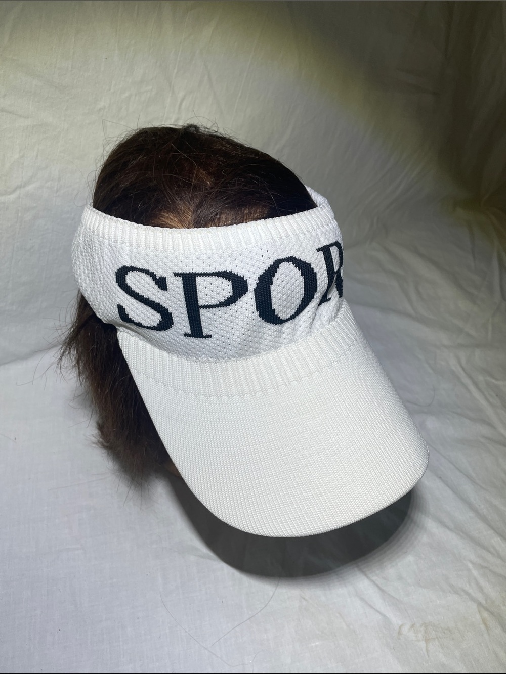 Sporto White Knit Visor with Black SPORT Lettering